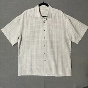Y2K Campia Moda Men’s Button Down Grey Textural Plaid Short Sleeve Shirt XL